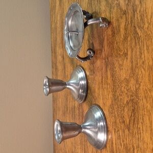 VINTAGE Pair Poole Pewter Candlestick Holders & a Gilde Pillar Candleholder